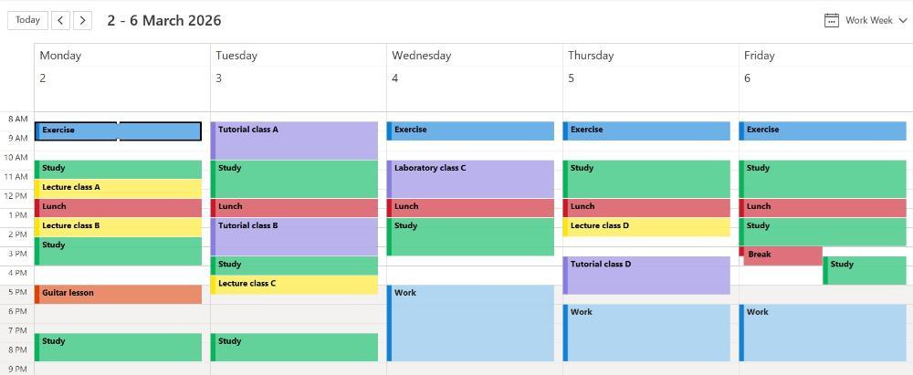 Student timetable example