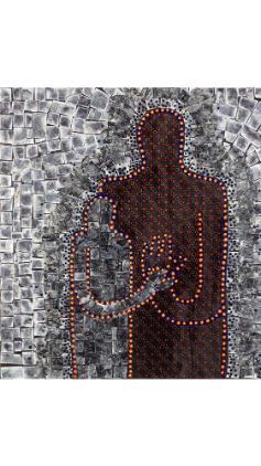 Karla Dickens, Shining II , 2009 acrylic paint, fabric and Mother of Pearl on canvas 51 x 51 cm