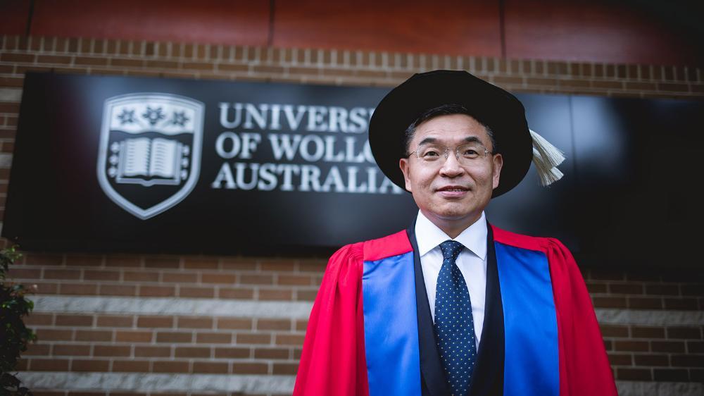 Professor Max Lu in 2018 when he received an honorary doctorate from the University of Wollongong.