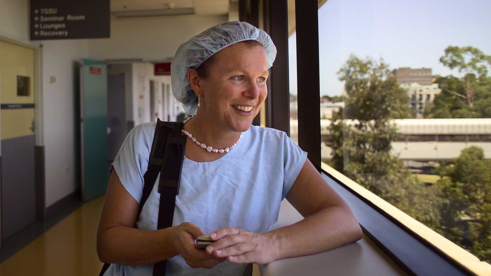 Professor Fiona Wood, pictured in her scrubs in a hospital in Perth. Photo: supplied