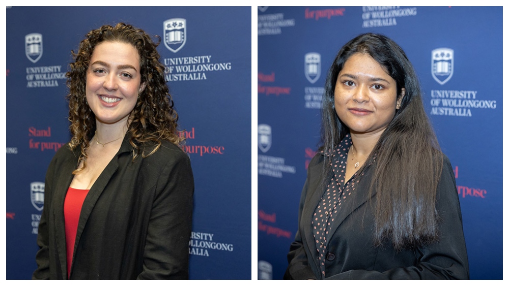 2026 Three Minute Thesis (3MT) Final runner-up Jessie Sheridan-Moules, and People's Choice Award winner Sanchita Dewanjee