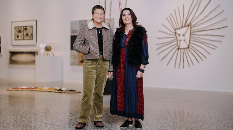 50 Artists: 50 Years curators Dr Kim Williams and Phillippa Webb.