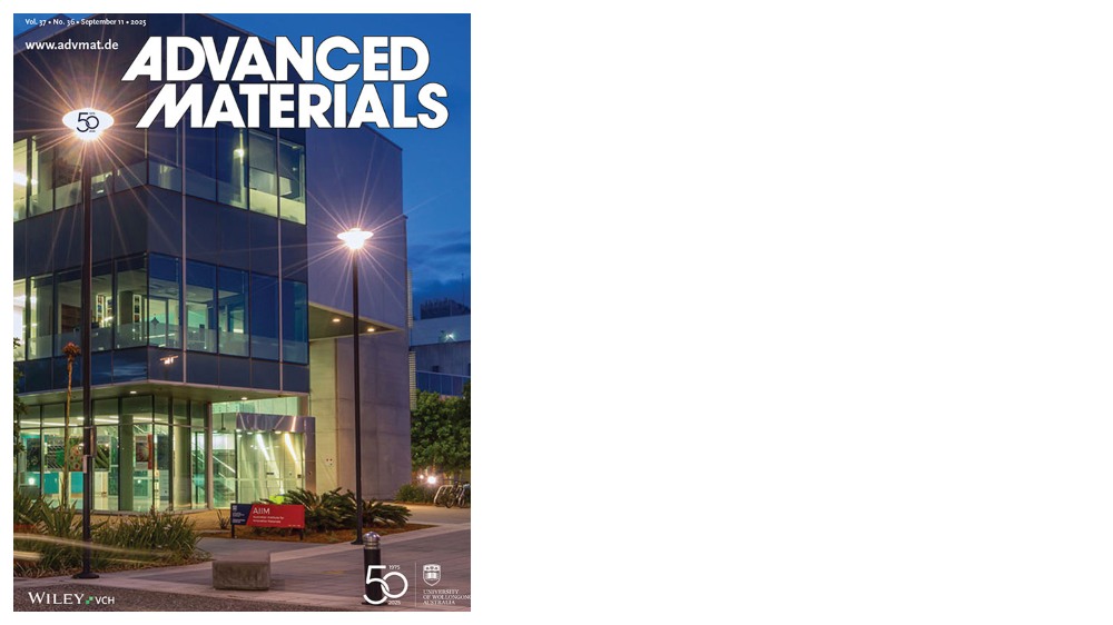The cover of the special issue of Advanced Materials celebrating UOW's 50th Anniversary and the ý's contribution to materials science.