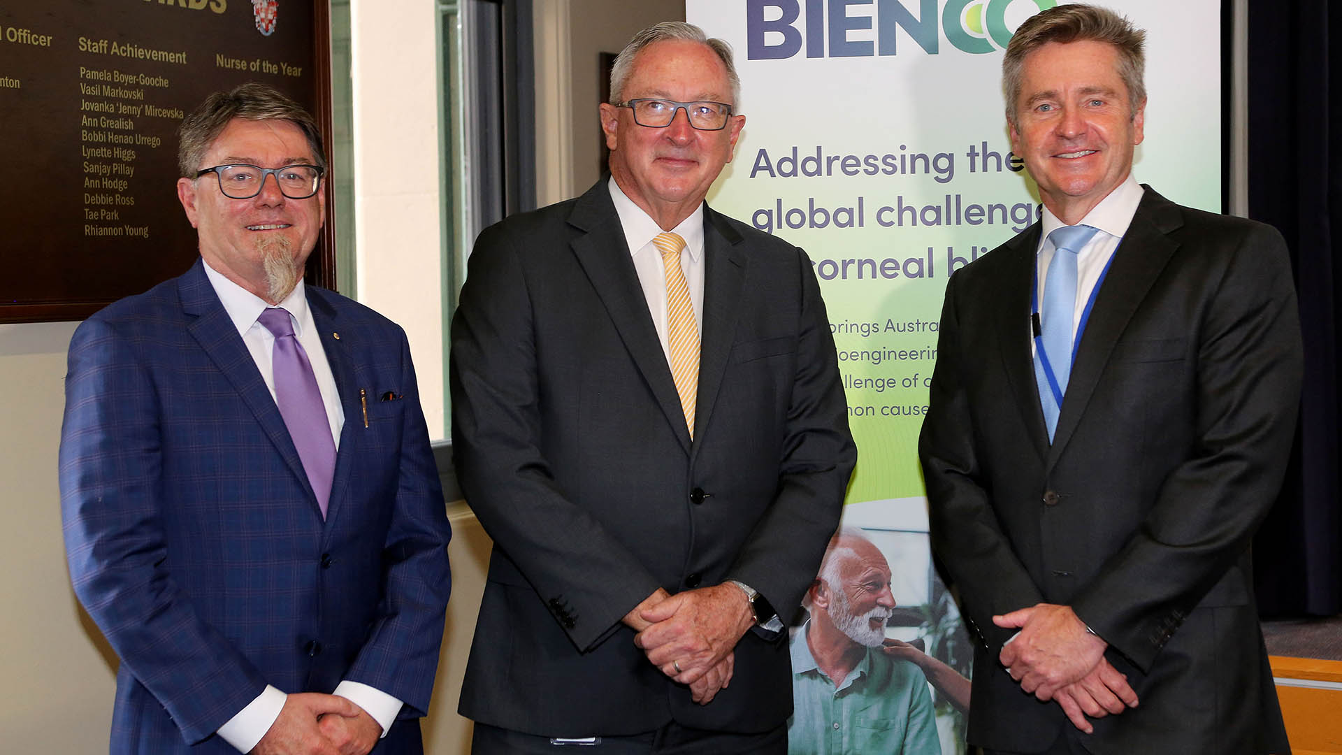 Gordon Wallace, Brad Hazzard and Gerard Sutton at the BIENCO launch.