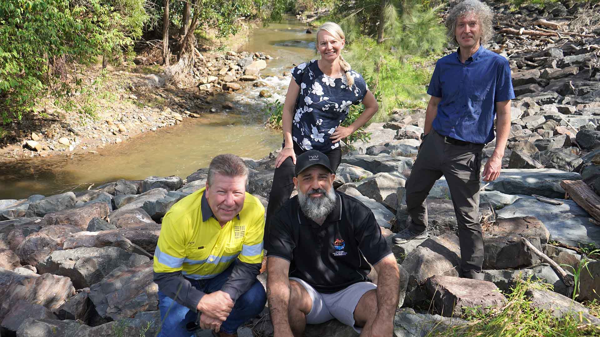 Peter Paker from South 32, Jade Kennedy from ILALC  and UOW, and Dr Anna Lewis and Hugh Forehead from UOW.