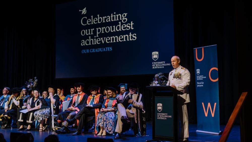 Captain Scott Palmer addresses UOW Shoalhaven 2024 graduates