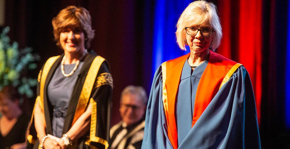 Chancellor Christine McLoughlin with Julie Renwick. Photo: Paul Jones