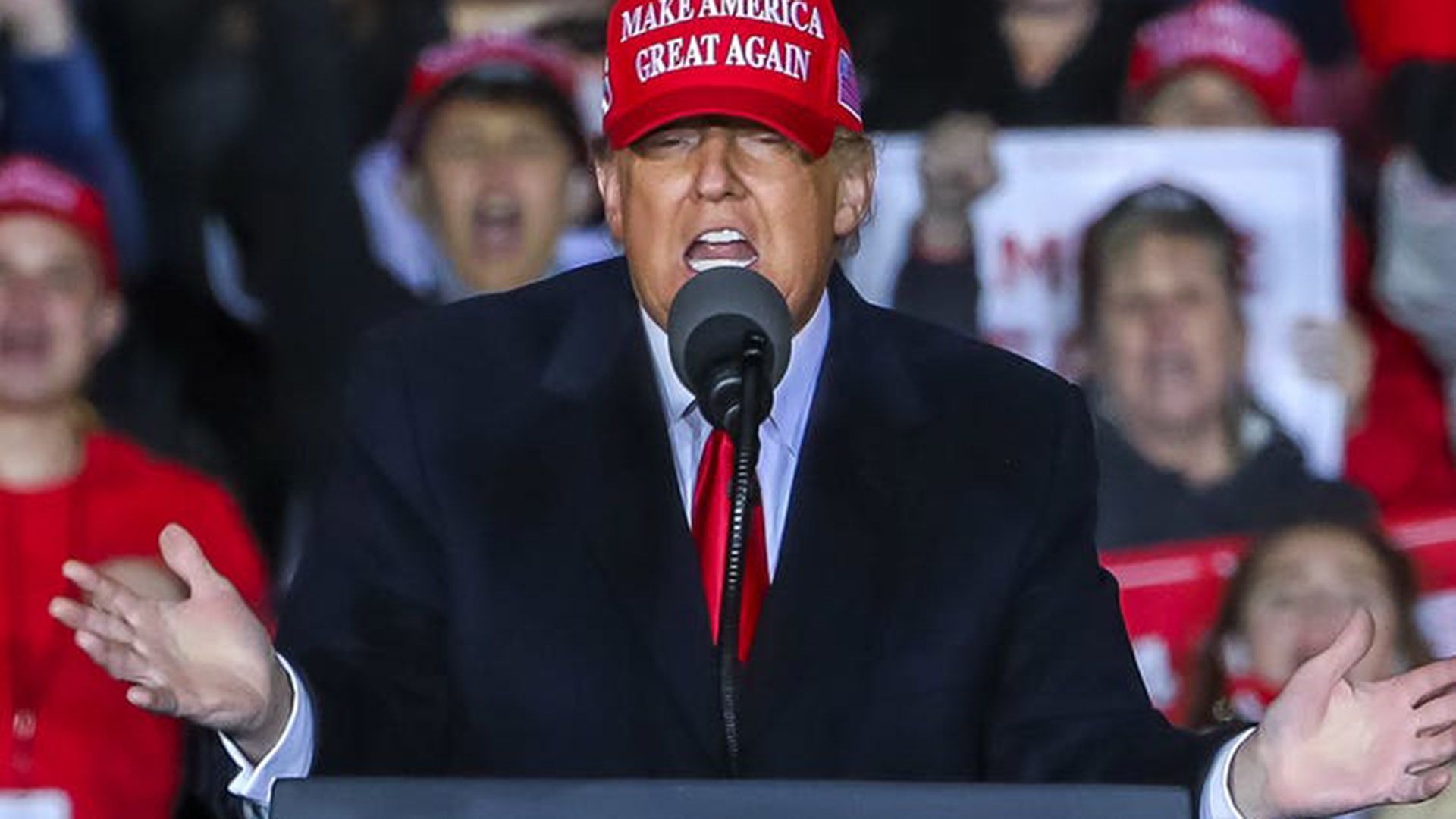 Donald Trump. Image from Conversation article. attribution BRANDEN CAMP/EPA