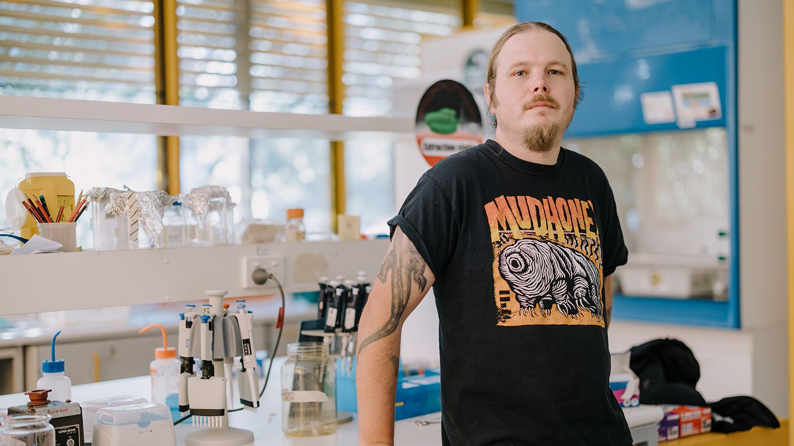 UOW biologist Dr Damien Esquerré in the lab. Photo: Michael Gray