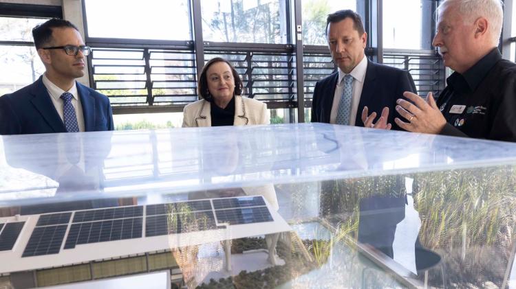 Planning and Public Spaces Minister Paul Scully with UOW Vice-Chancellor Professor Patricia Davidson and Sustainable Buildings Research Centre Director Professor Tim McCarthy.