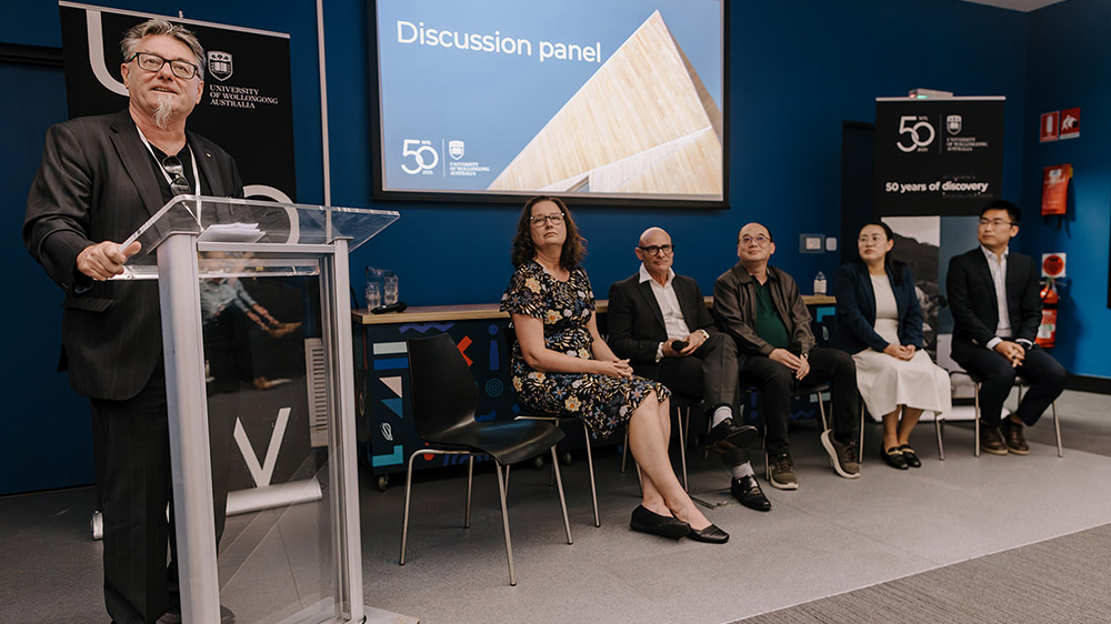 Distinguished Professor Gordon Wallace leads a panel discussion with some of UOW