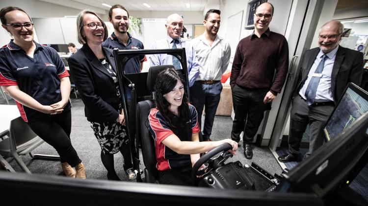UOW Motorsport's Gabrielle Casey in driving simulator