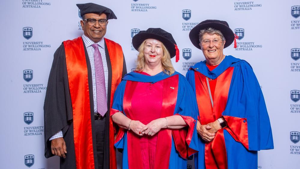 Dr Geraldine Hardie, centre, with her supervisors Professor Mario Fernando and Dr Jan Turbill. Photo: Andy Zakeli