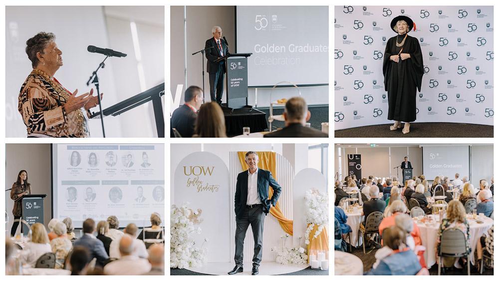A collage of photos from the Golden Graduates event.