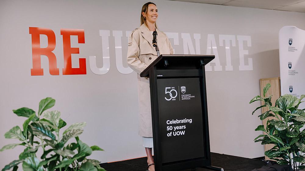 Olympic swimmer Emma McKeon speaks at the ceremony to rename the ýapp UniActive pool in her honour.