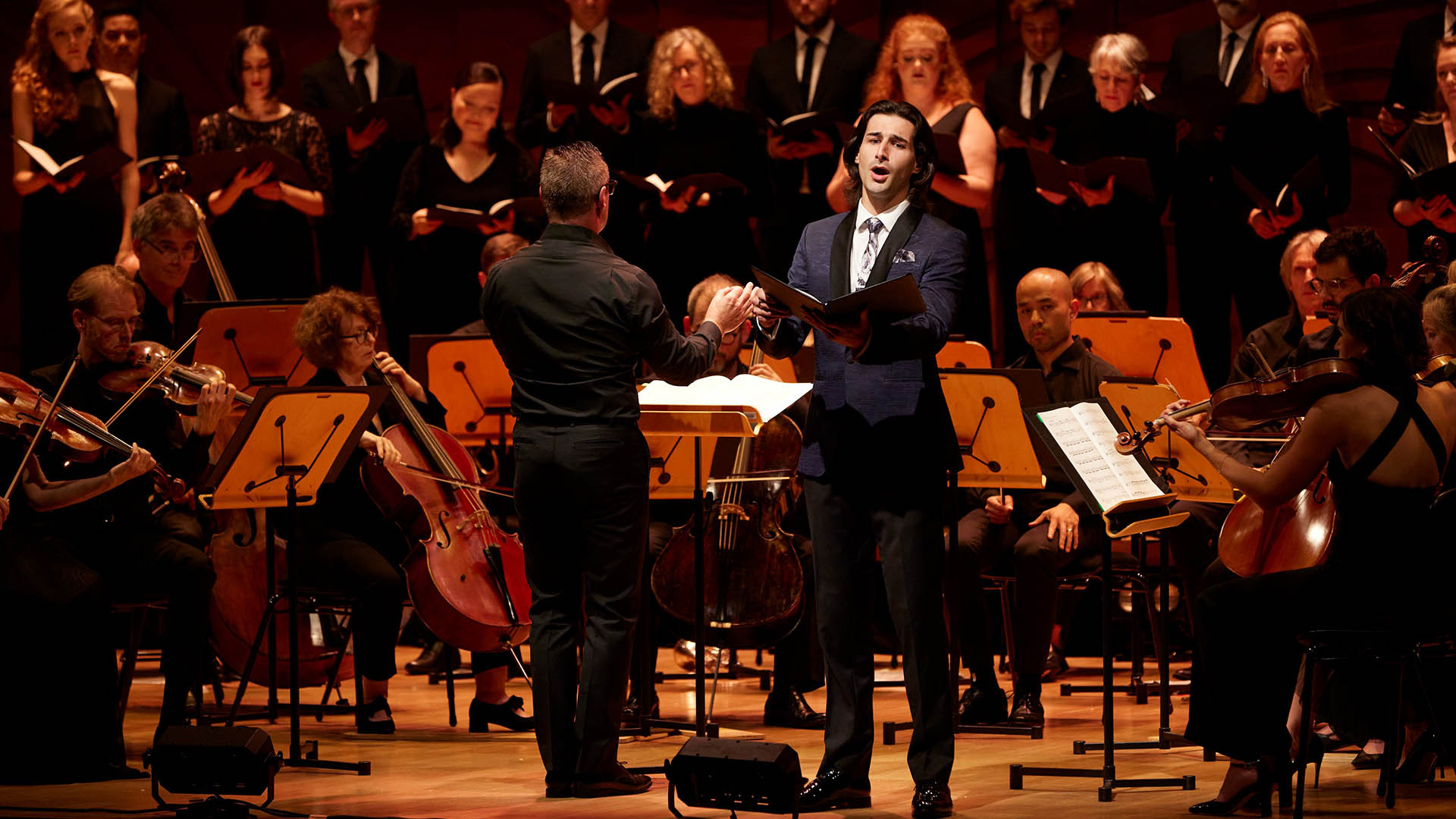 Illawarra baritone Hayden Barrington performing with an orchestra