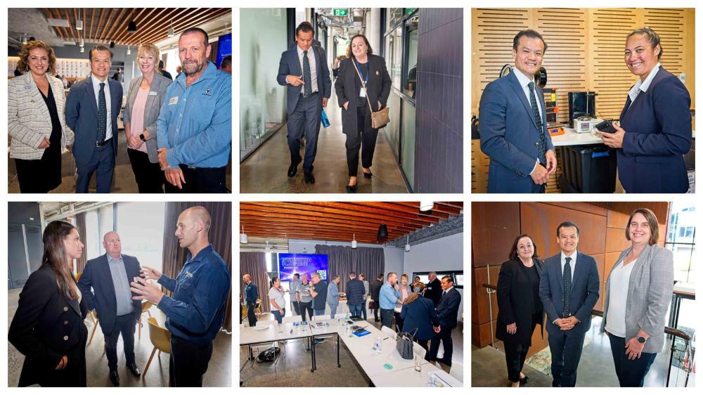 Collage of scenes from NSW Minister for Innovation, Science and Technology the Hon Anoulack Chanthivong's visit to UOW iAccelerare and the Innovation Blueprint Roundtable.