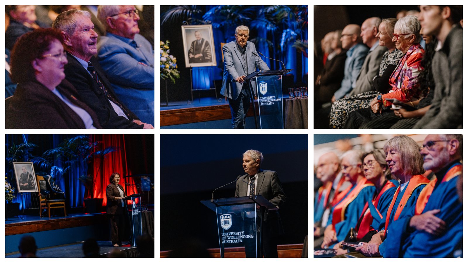 A collage of photos taken at the event to celebrate the life of former UOW Vice-Chancellor Professor Ken McKinnon.
