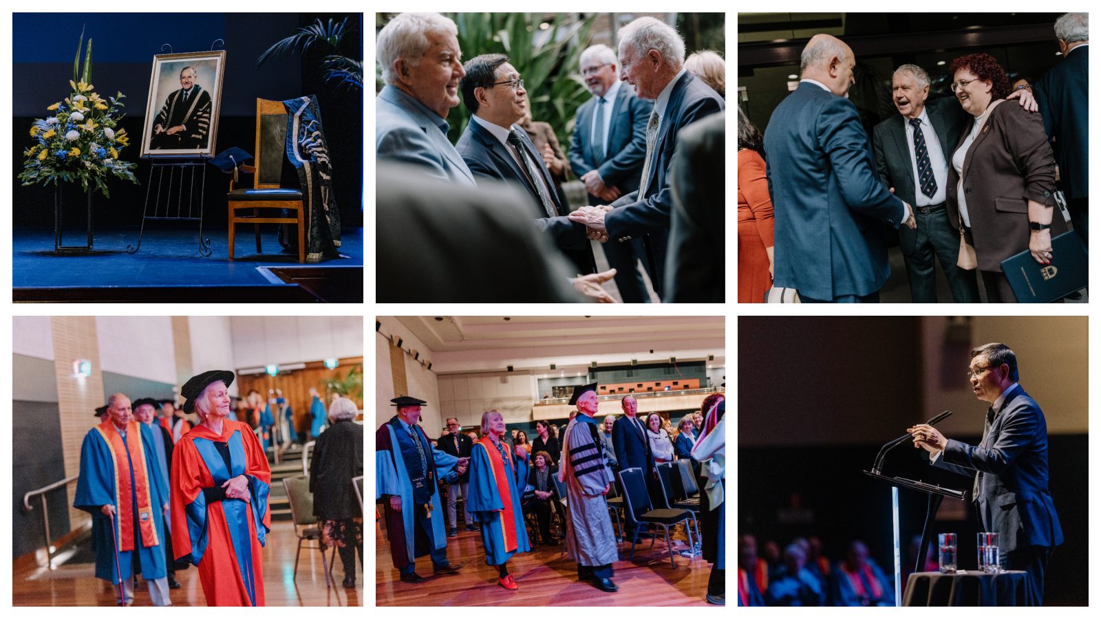 A collage of photos taken at the event to celebrate the life of former UOW Vice-Chancellor Professor Ken McKinnon.