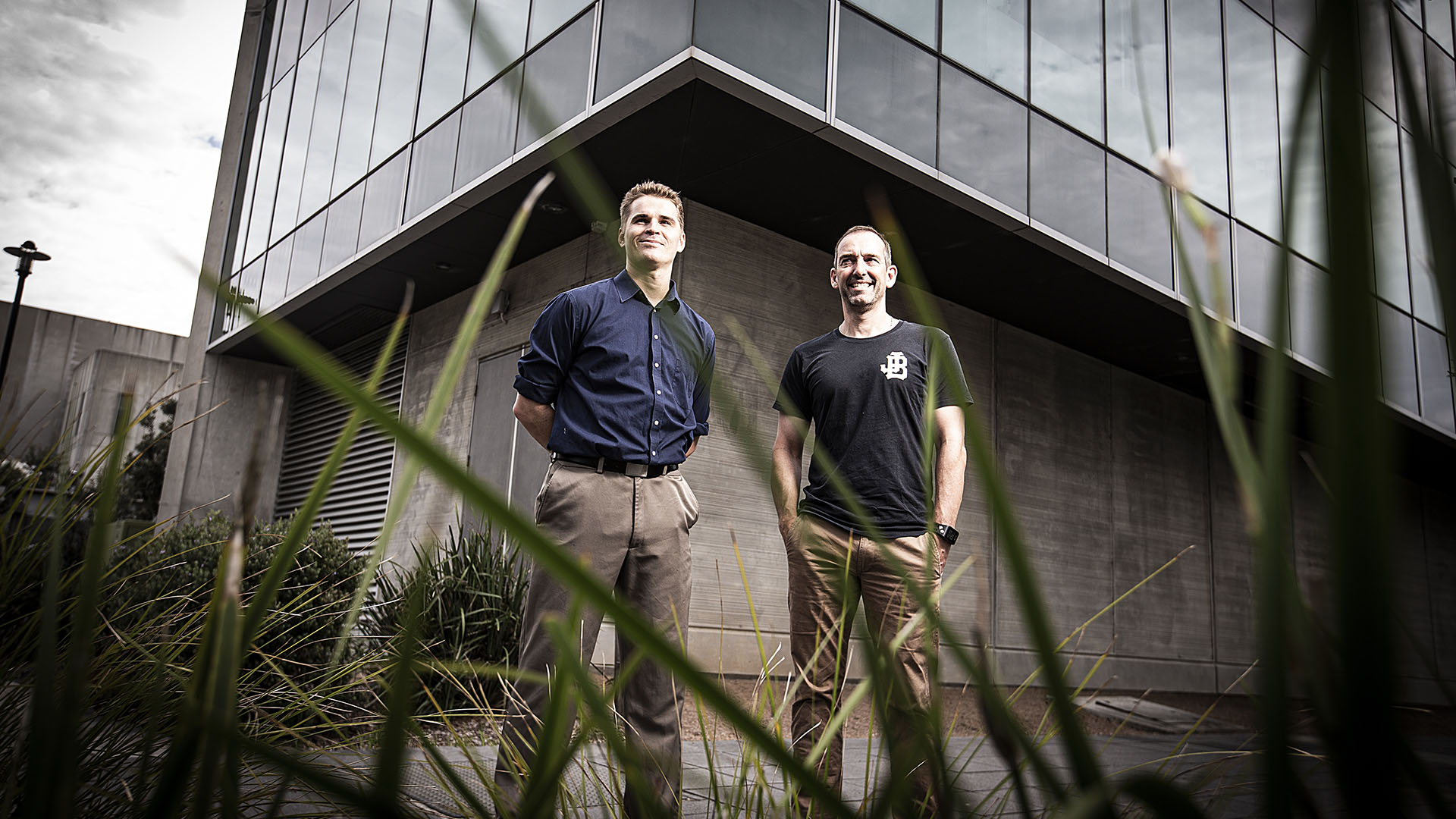 entrepreneur and UOW alumni Dr Leo Stevens with Professor Marc in het Panhuis frpom UOW’s Australian Institute for Innovative Materials. Picture: Paul Jones, UOW