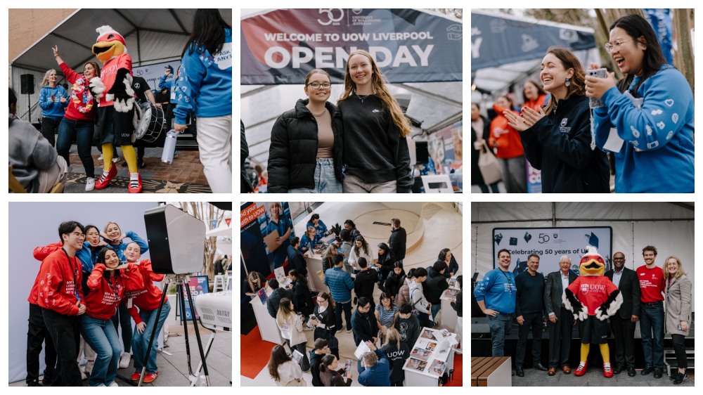 A collage of scenes form the 02025 UOW Liverpool Open Day