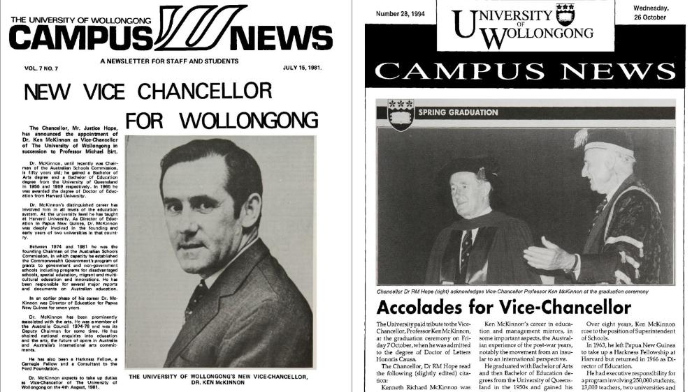 Screen shots of Campus News featuring Ken McKinnon on the cover.