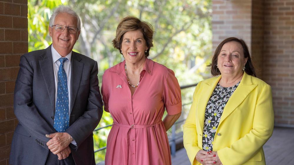 UOW Chancellor-elect Michael Still, current Chancellor Christine McLoughlin and Vice-Chancellor Professor Patricia Davidson