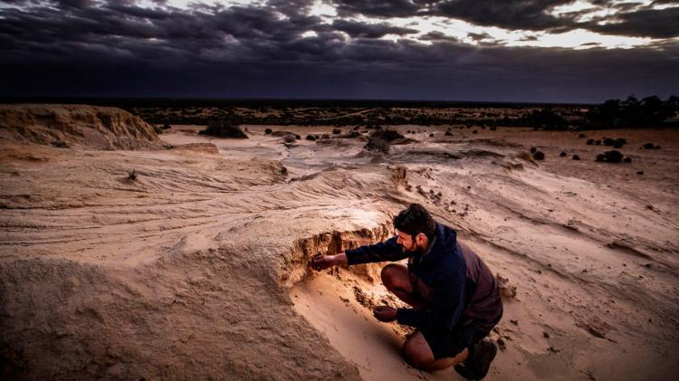 Dr Nathan Jankowski,  Centre for Australian Biodiversity and Heritage, in the Willandra Lakes Region in western NSW