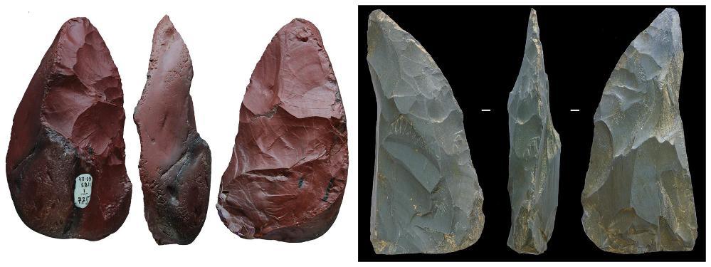 6.	Micoquian stone tools used as a meat knife by Neanderthals at Chagyrskaya Cave about 54,000 years ago. (Credit: Alexander Fedorchenko)