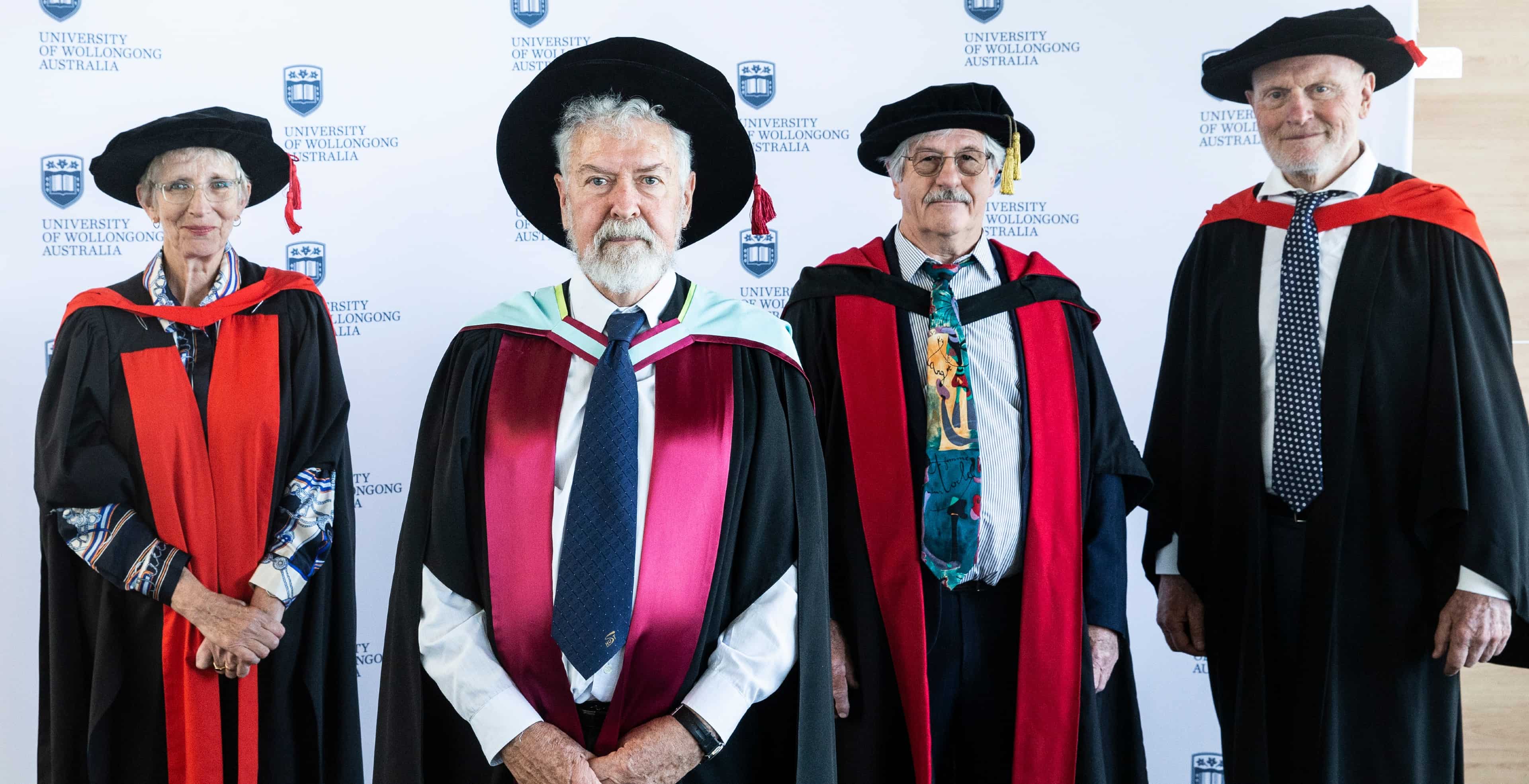 The 2020 Emeritus Professors, from right, Ross Bradstock, Rian Dippenaar, Graham Williams, and Amanda Lawson. Photo: Paul Jones