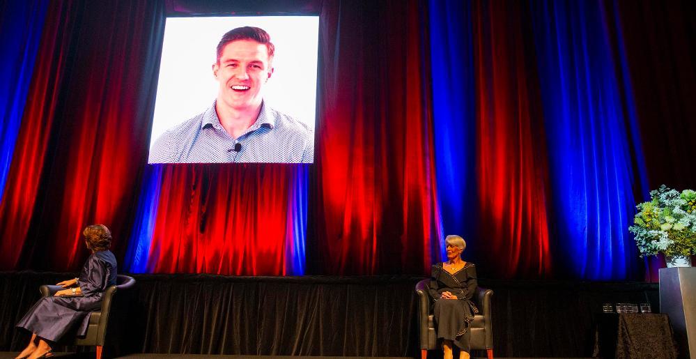 Rick Martin receives his award via videolink. Photo: Paul Jones