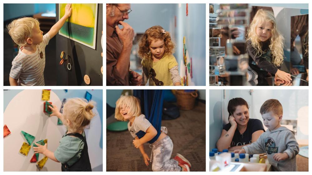 Collage of images from the launch of Early Start Discovery Space's The Sanctuary experience. 30 March 2021. Photos by Craig Holbrook
