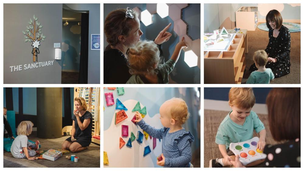 Collage of images from the launch of Early Start Discovery Space's The Sanctuary experience. 30 March 2021. Photos by Craig Holbrook