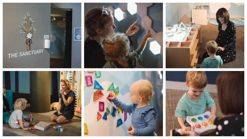 Collage of images from the launch of Early Start Discovery Space's The Sanctuary experience. 30 March 2021. Photos by Craig Holbrook
