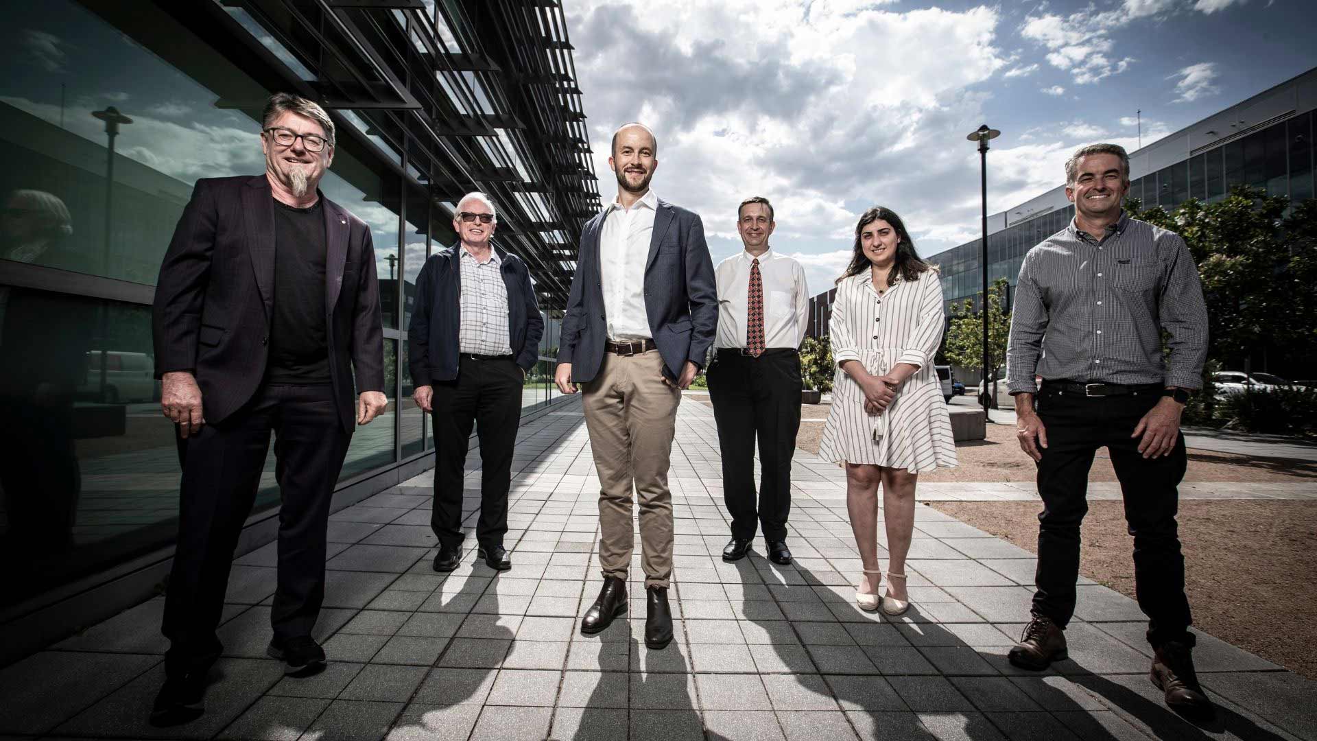 Left-to-right: Gordon Wallace, David Officer, Christiaan Jordaan, George Tomka, Zahra Shahbazian, Andrew Minett