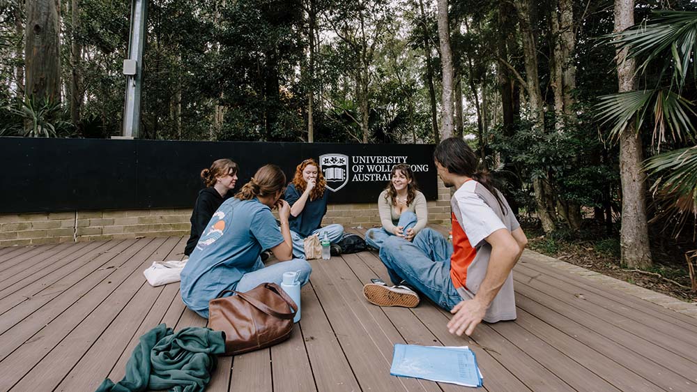 A group of students sitting outside at UOW