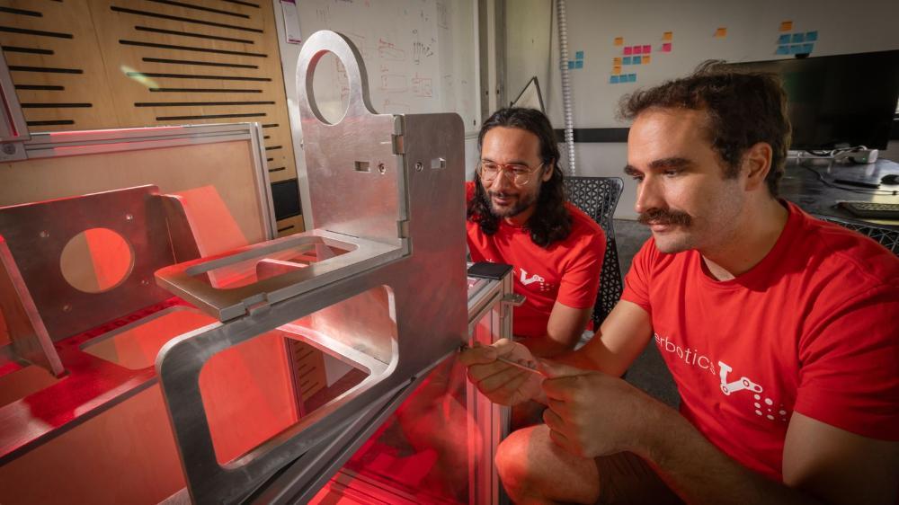 Nathan Larkin and Andrew Short co-founders of Verbotics in the workshop at iAccelerate. Photo: Mark Newsham