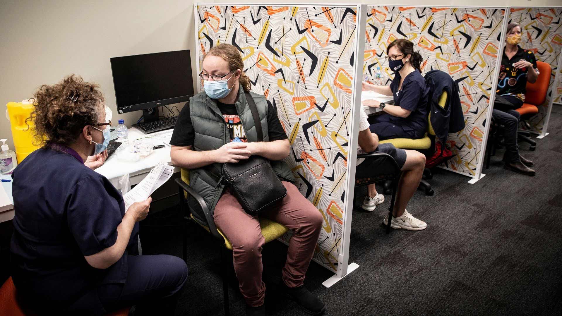 Woolyungah Indigenous Centre transformed into a COVID-19 vaccination clinic for Aboriginal and Torres Strait Islander students, staff and community on Wednesday 28 July 2021. Photo: Paul Jones