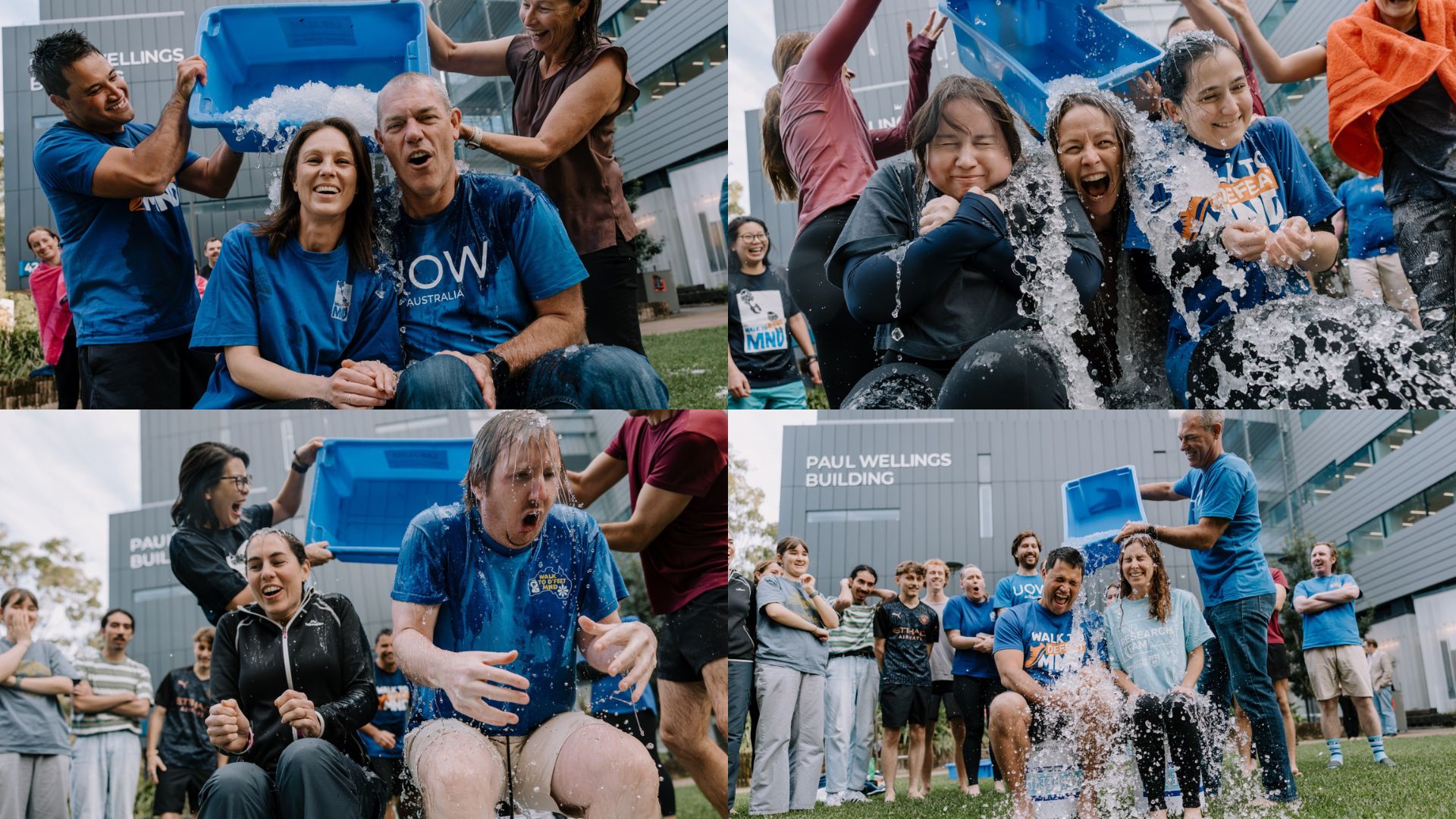 Collage of images showing Yerbury Lab completing the Ice Bucket Challenge