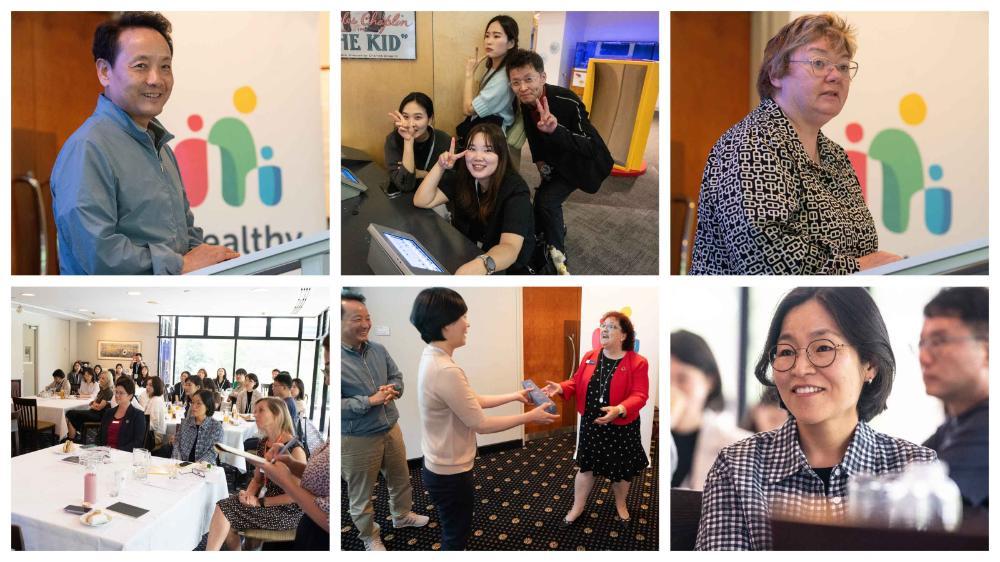 A collage of photographs from the Korean Healthy Cities Partnership visit to UOW.