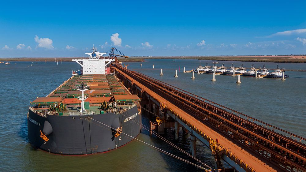 An iron ore ship at Port Hedland, Western Australia