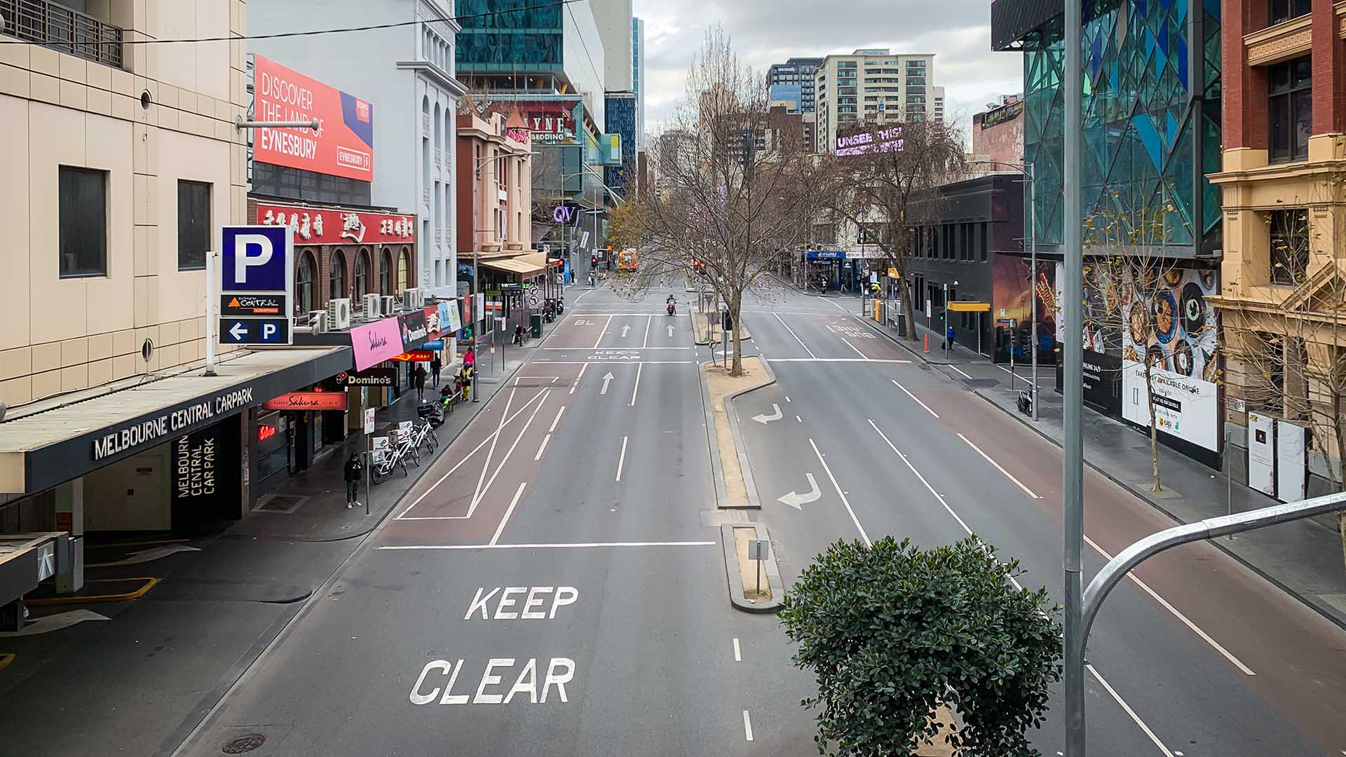 Shutterstock image Melbourne CBD during lockdown. Timothy Lau / Shutterstock.com